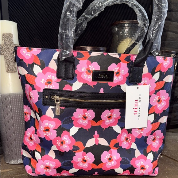 Trina Turk Handbags - Trina Turk Pink and Black Floral shoulder cross body bag